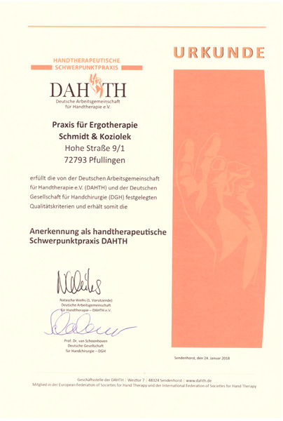 Zertifikat DAHTH